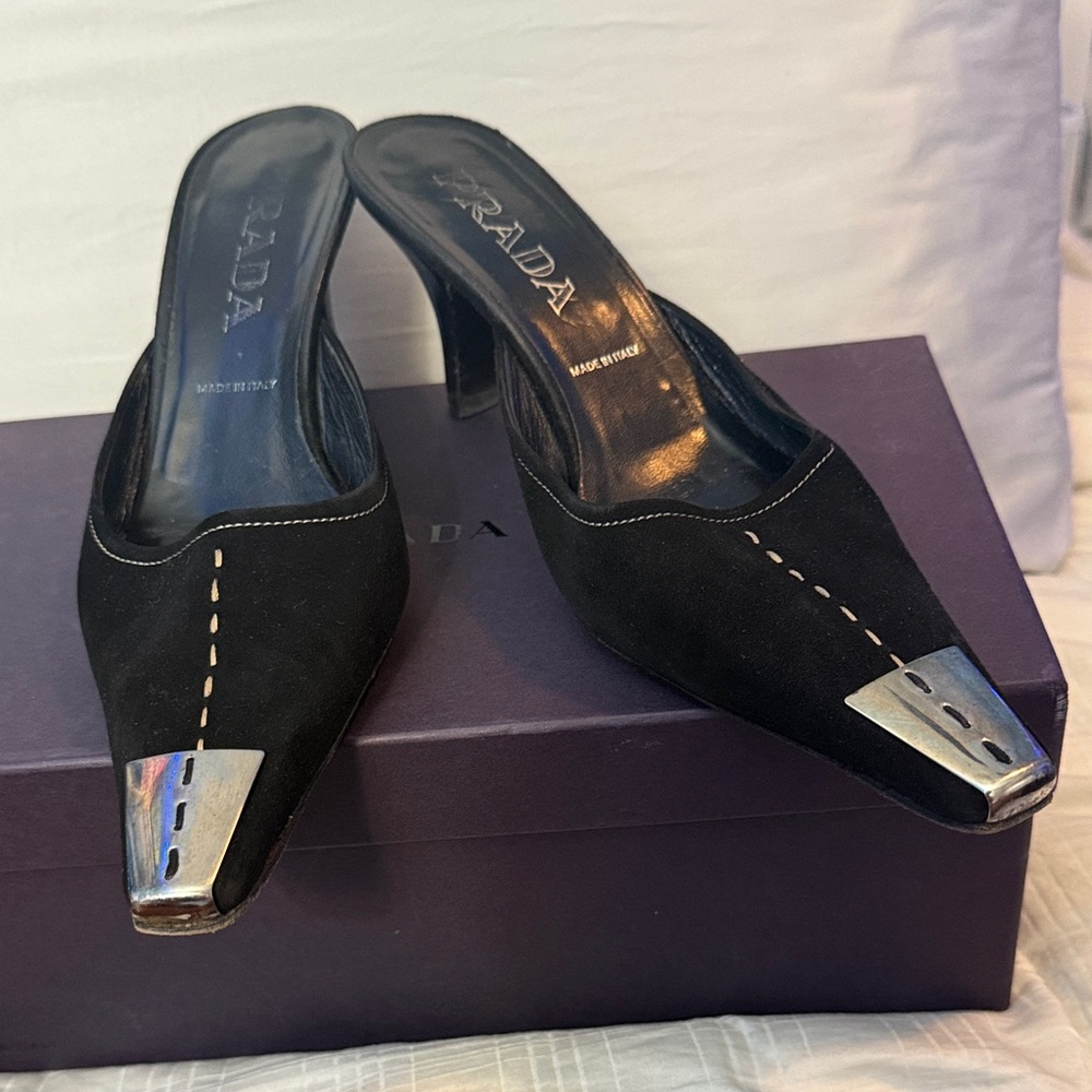 Prada Black Mules with Silver Accents